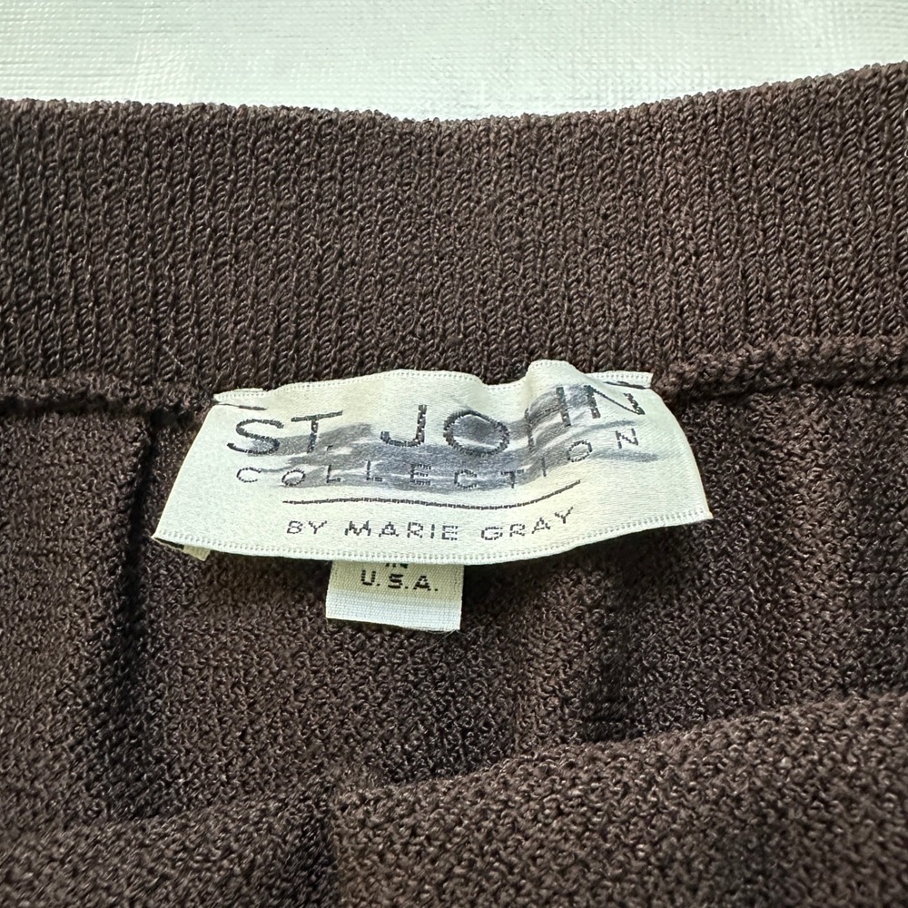 St. John Collection Brown Knit Suit Set Sz 14/12 Gold Buttons Mended Flaws Vtg - Picture 8 of 16